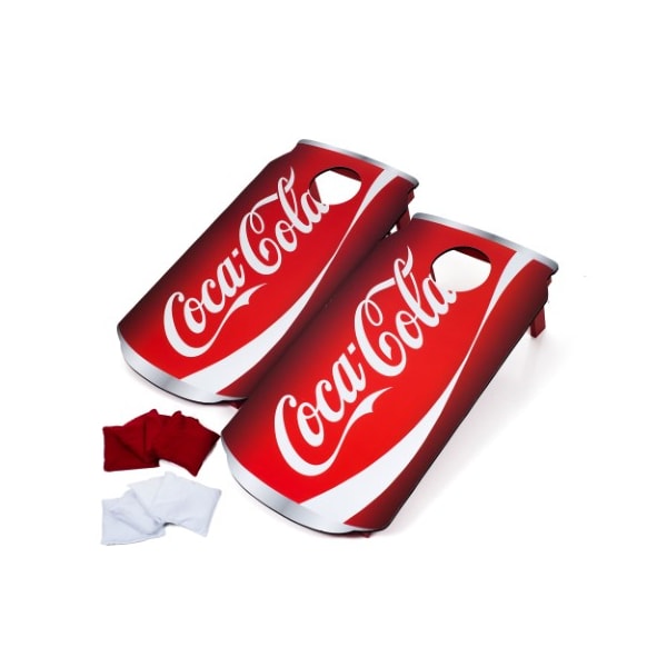 Toy Time Cornhole Bean Bag Toss Game, Coca Cola Can Shaped Wooden Boards with 8 Red / White Beanbags 157944UER - main